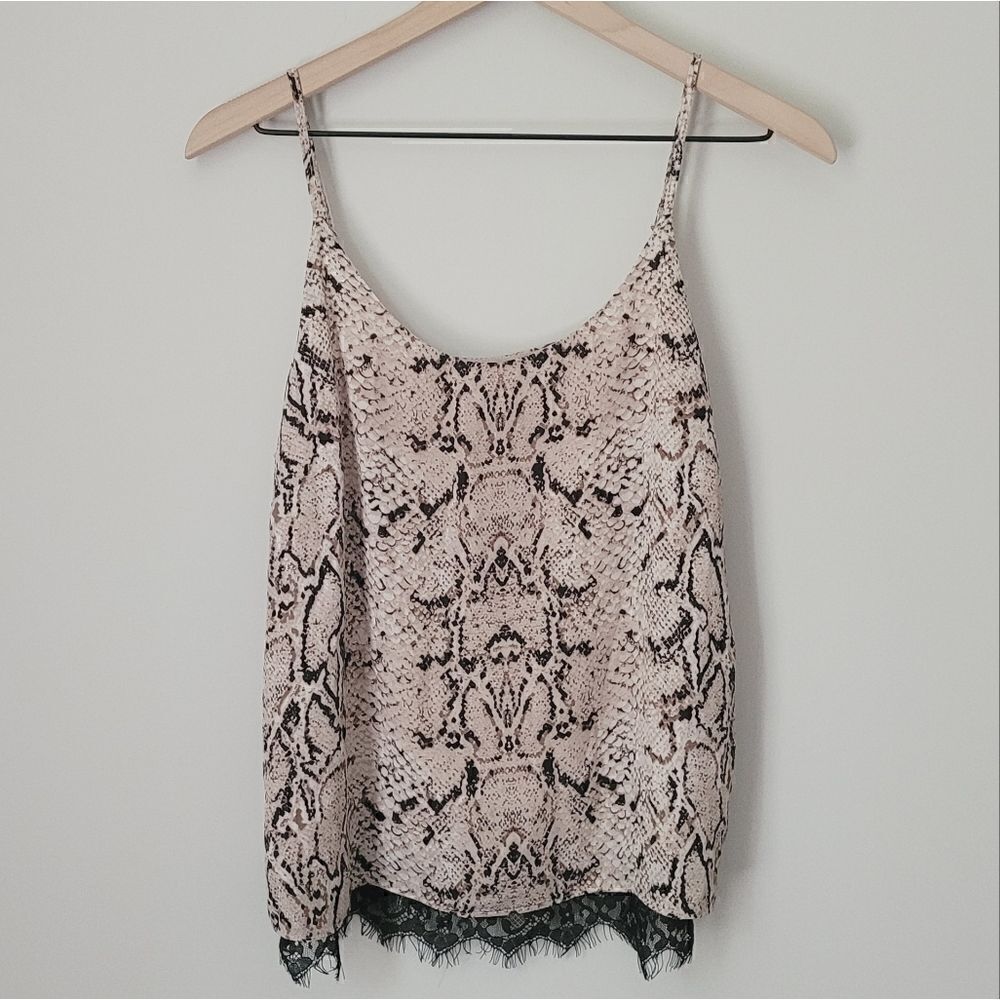 Rachel Zoe Snakeskin Lace Trim Chiffon Cami Tank Size Small